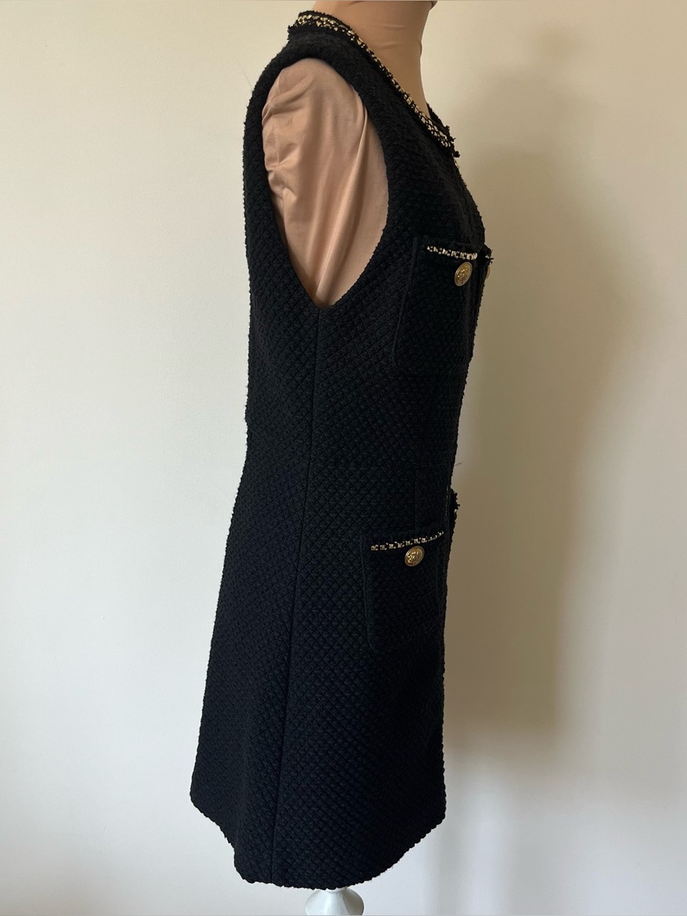 ALICE + OLIVIA Lachlan Zip Front Tweed Pockets Mini Black Mini Dress EUC Size 4 - Picture 8 of 13